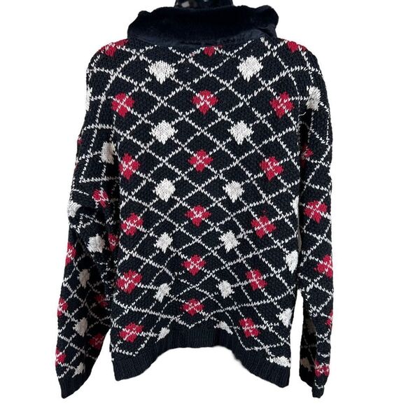 Eland Carello Argyle Style Print Ugly Christmas Sweater Zip Front Cardigan - Picture 12 of 12